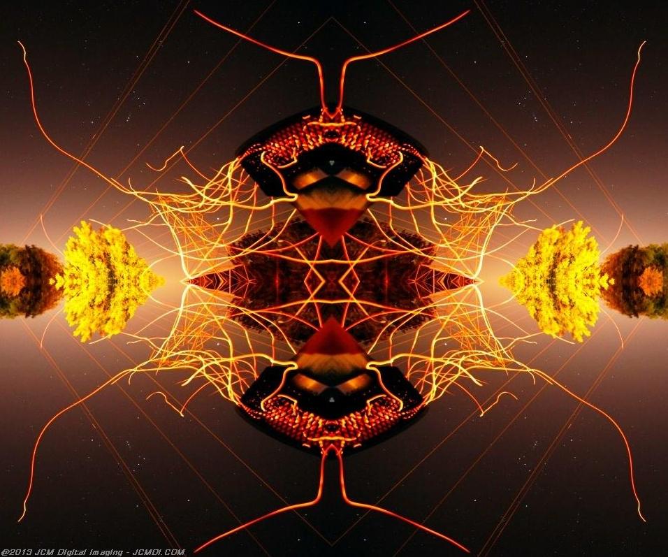 Long exposure chimney sparks quadroscopic artwork